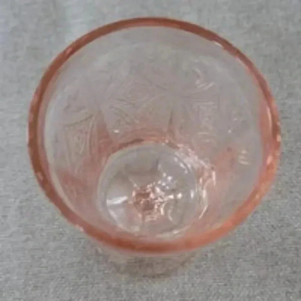 Vintage Depression Federal Madrid Glass Pink Teacup , goblet, and creamer.